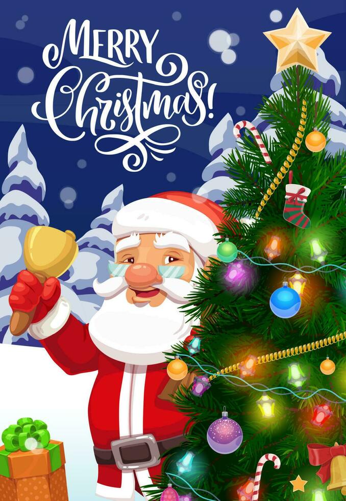 Weihnachtsmann, Weihnachten Baum, Geschenke, Weihnachten Glocke und Sterne vektor