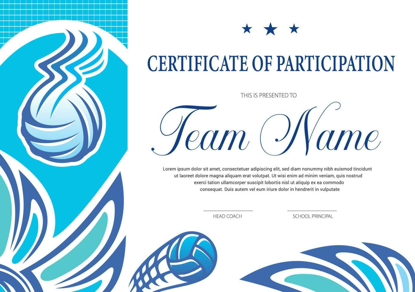 certifikat av volleyboll turnering deltagande vektor