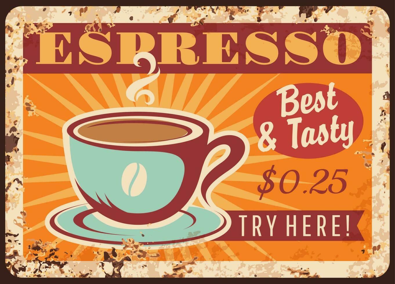 kaffe hus espresso rostig metall vektor tallrik