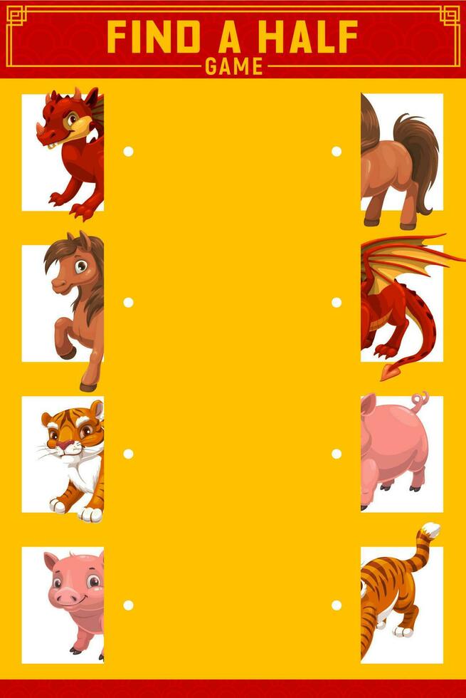 barn hitta rätt halv spel med Kina zodiaken djur- vektor
