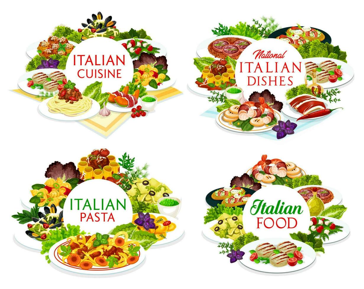 italiensk kök vektor mat av Italien runda ramar