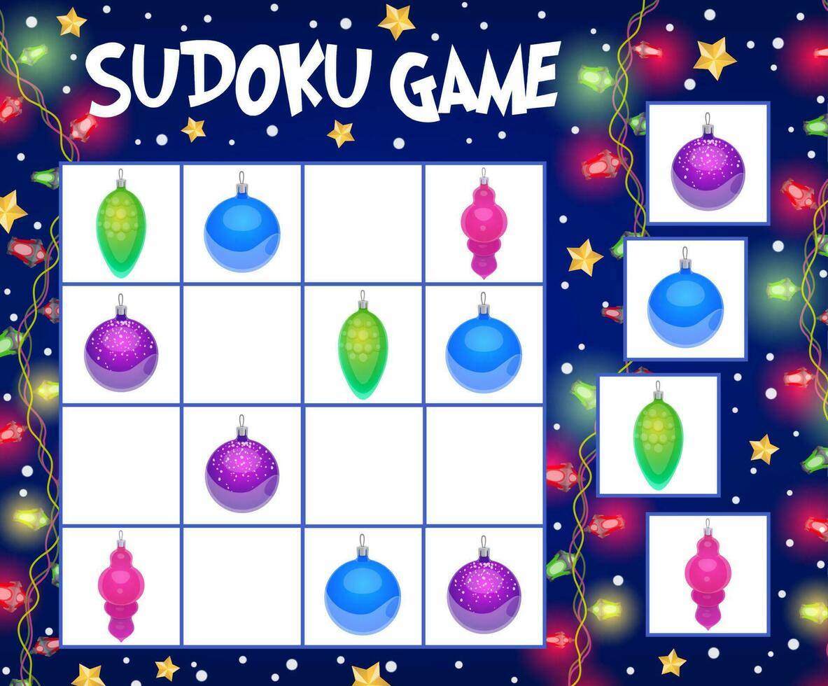 Sudoku Spiel mit Weihnachten Bälle Vektor Vorlage