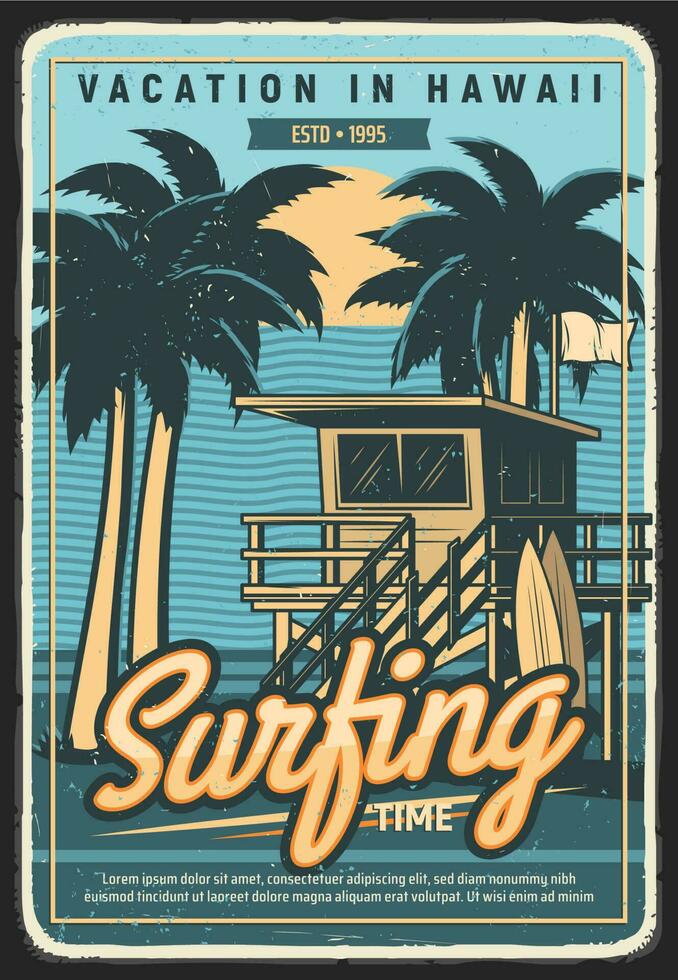 hawaii semester surfing retro vektor affisch