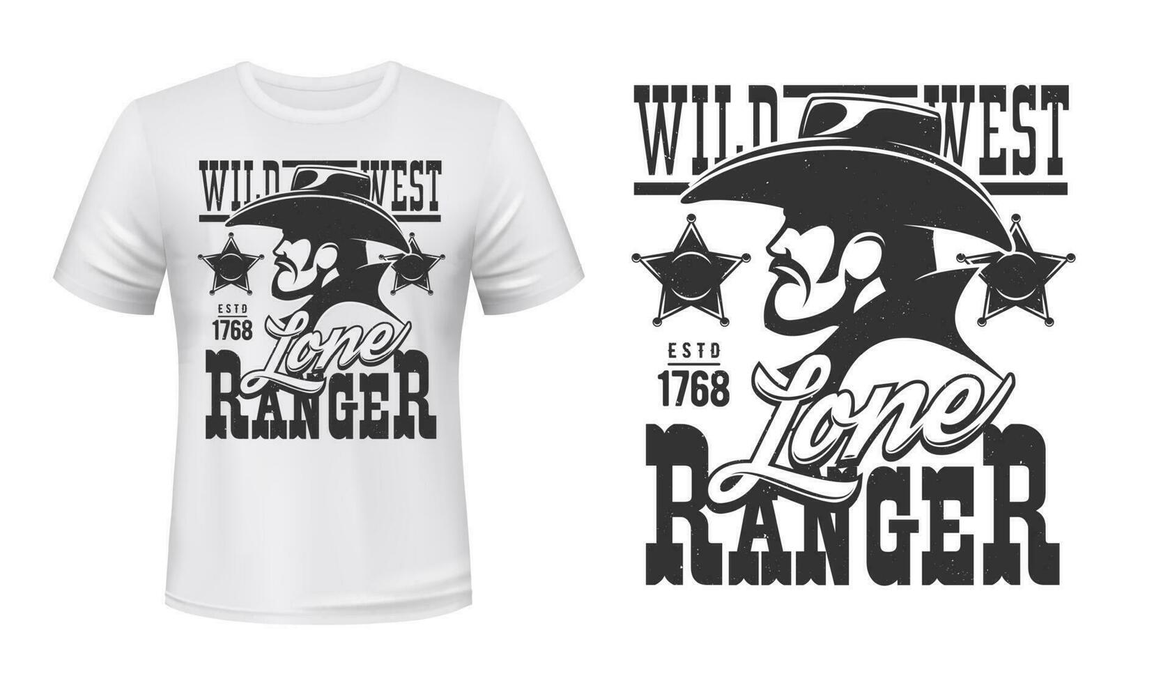 Ranger T-Shirt drucken Attrappe, Lehrmodell, Simulation, wild Westen Cowboy vektor