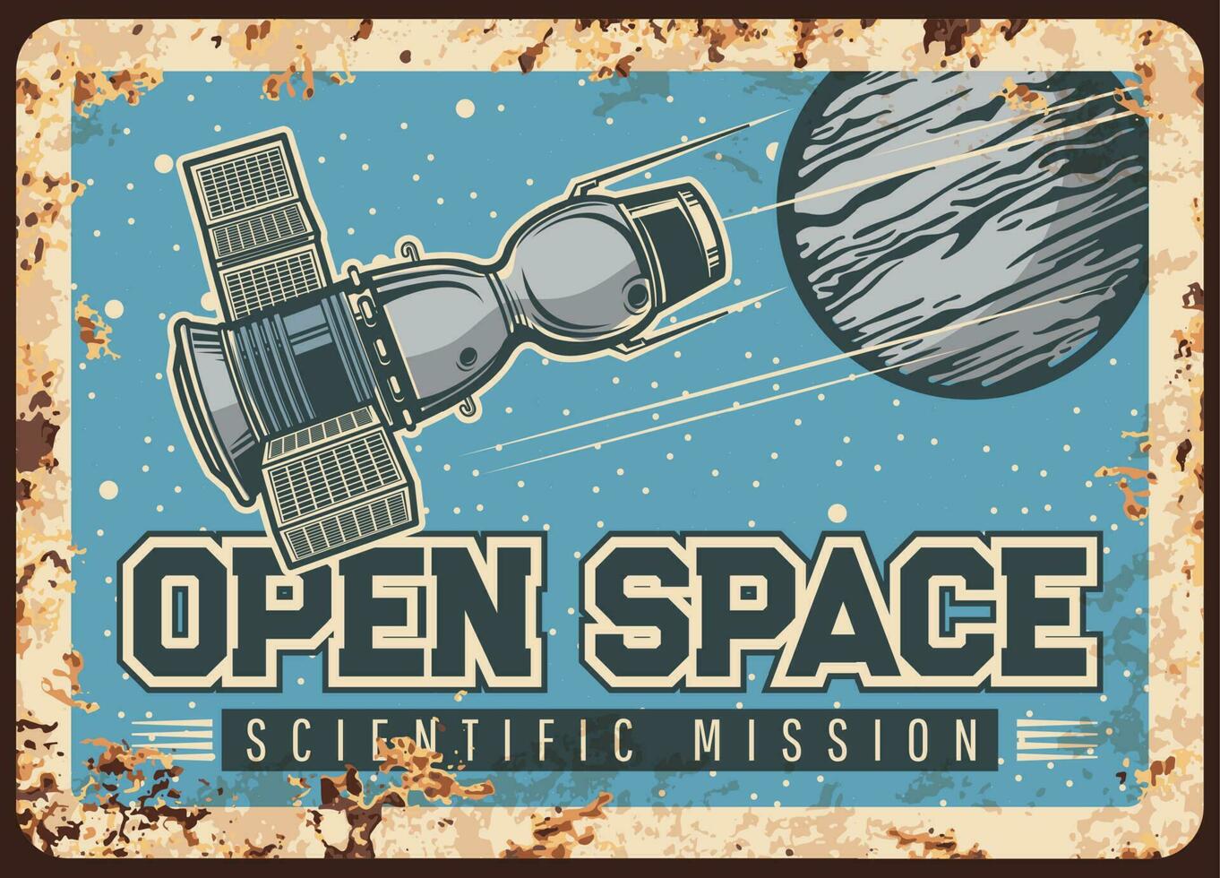 Satellit öffnen Raum wissenschaftlich Mission Zinn Poster vektor