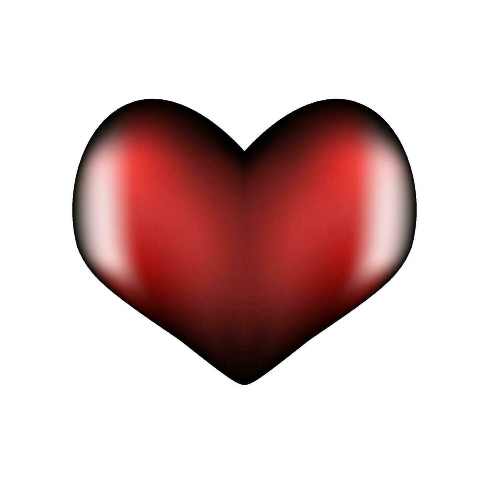 mörk röd hjärta 3d. symbol av kärlek och trohet för hjärtans dag. realistisk symmetrisk form med slingor på de kanter. vektor illustration.