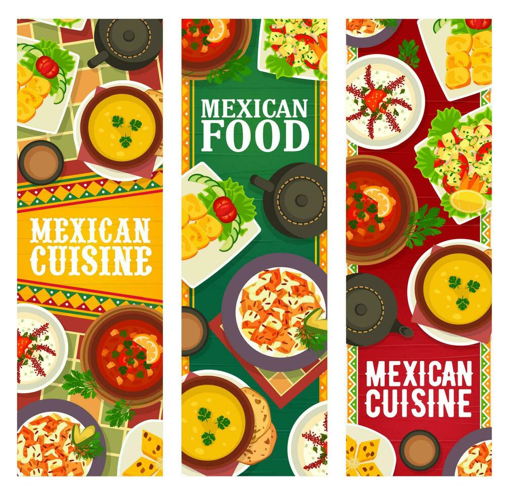 Mexikaner Küche Essen, Speisekarte Mahlzeiten Teller, Banner vektor