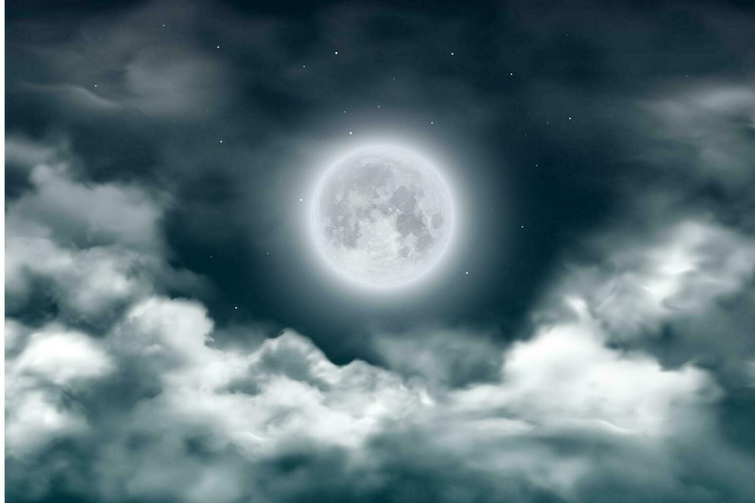 Mond im Nacht Himmel mit Wolken und Sterne, Mitternacht vektor