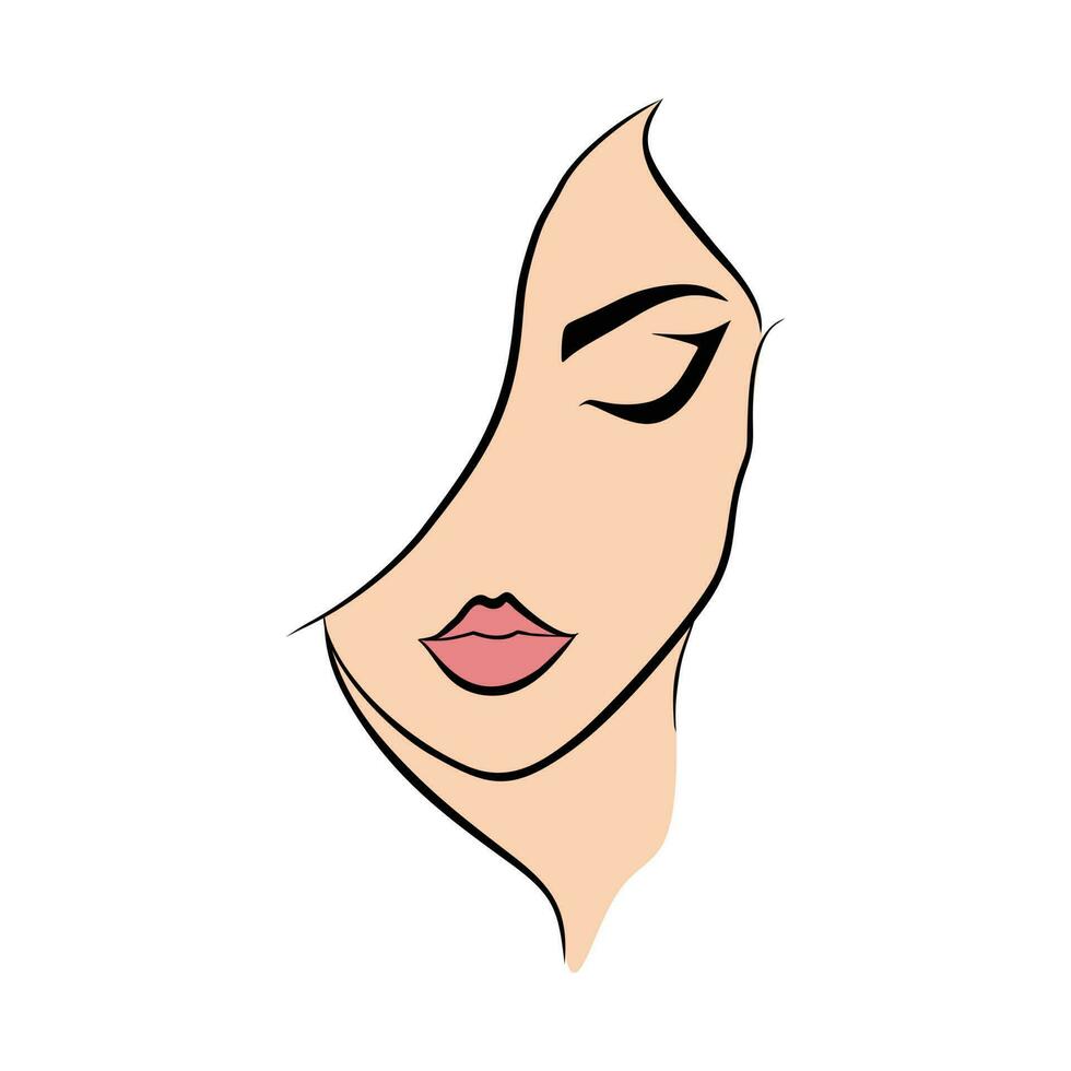 Gesicht und ein Frau mit weben Stil Haar und Frau Porträt illustriert Vektor Design und Schönheit Salon Logo