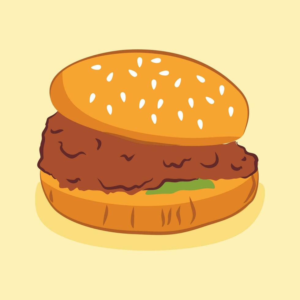 Hamburger auf ein Gelb Hintergrund und Burger Vektor Illustration Design und Hähnchen Burger Design schnell Essen Vektor ein Gelb Hintergrund