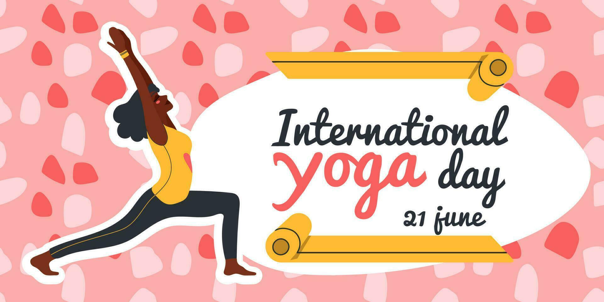 International Yoga Tag. afrikanisch amerikanisch Frau tun Yoga Übungen. eben Vektor Illustration