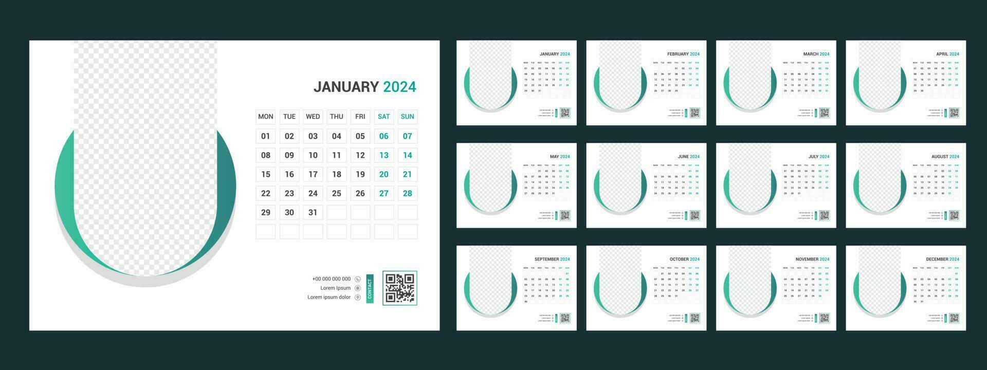 Kalender 2024 Planer korporativ Vorlage Design Satz. Woche beginnt auf montag.vorlage zum jährlich Kalender 2024 vektor