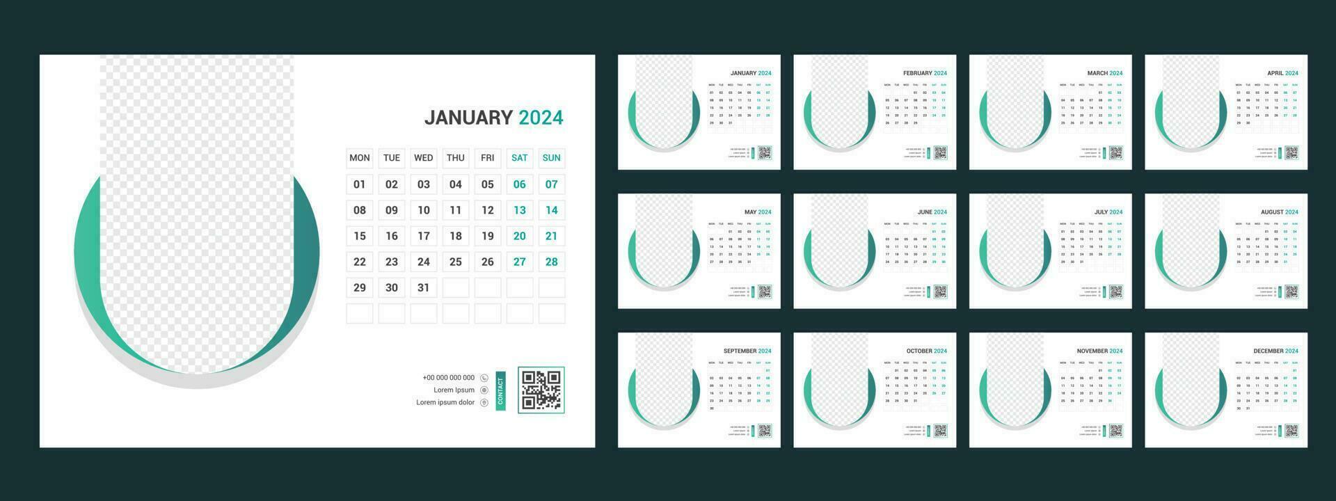 kalender 2024 planerare företags- mall design uppsättning. vecka börjar på måndag.mall för årlig kalender 2024 vektor