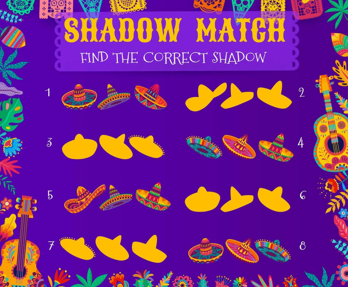 Mexikaner Sombrero Hut Schatten Spiel Rätsel Spiel vektor