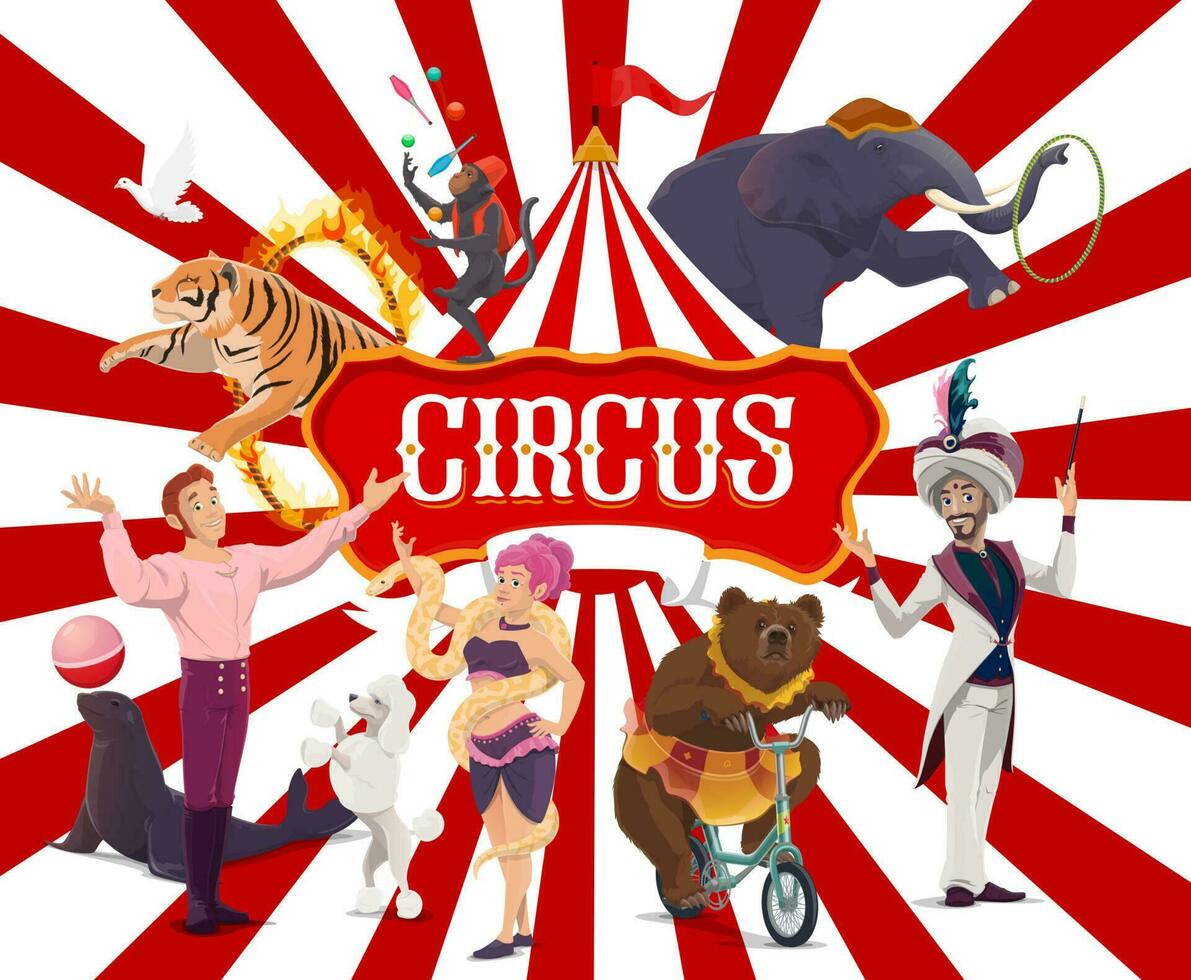 cirkus affisch, tivoli karneval visa artister vektor