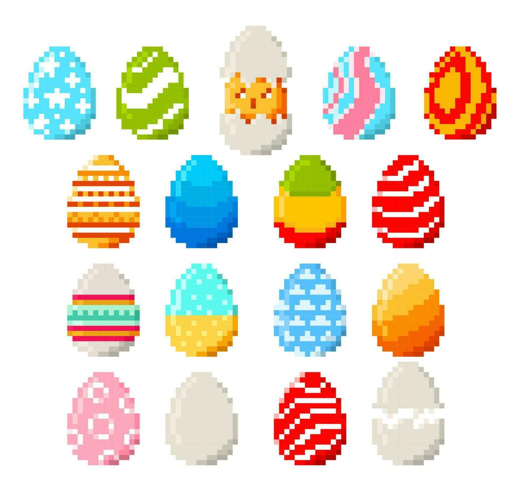 8 bisschen Pixel Ostern Eier und Hähnchen oder Küken vektor