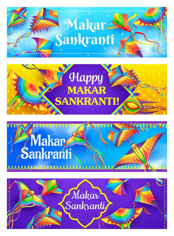 Drachen von Makar sankranti, indisch Festival Banner vektor