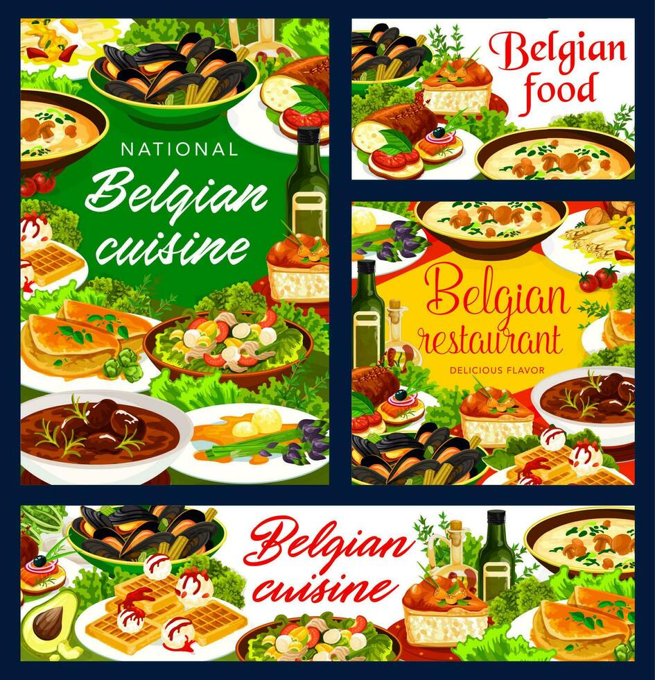 Belgier Küche Restaurant Geschirr Vektor Banner