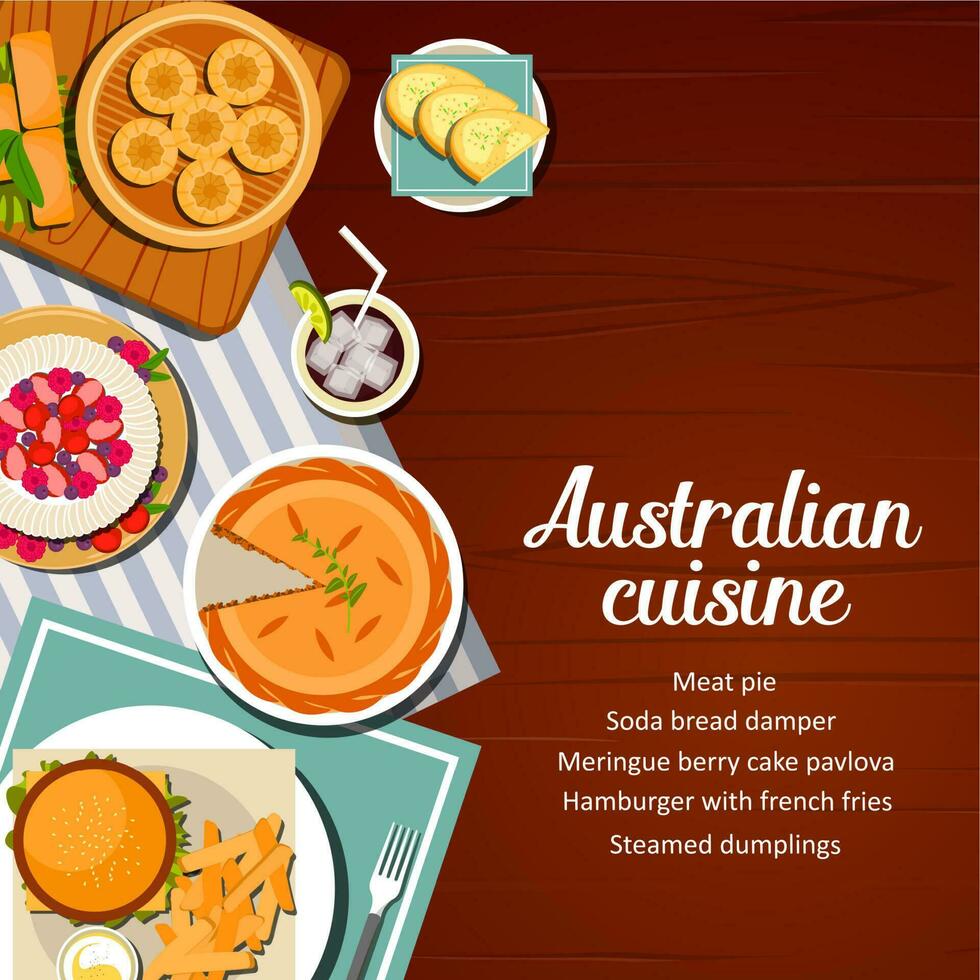 australier kök mat meny måltider maträtter, omslag vektor