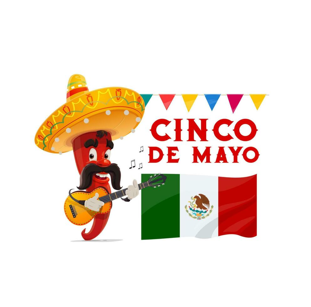 cinco de mayo mariachi peppar karaktär, sombrero vektor