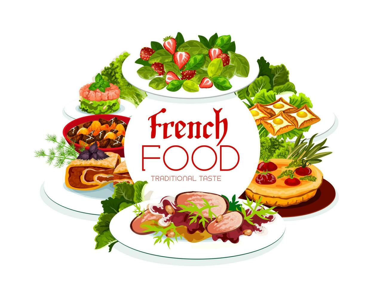 Frankrike kök vektor franska måltider, mat affisch