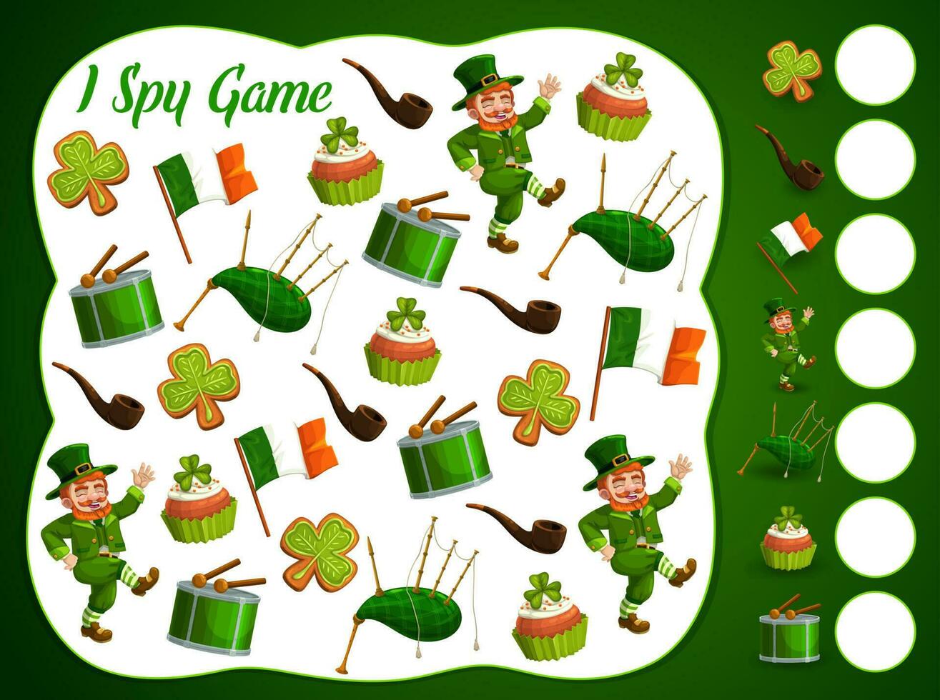 ich Spion Kinder Spiel mit st Patrick Tag Artikel, Puzzle vektor