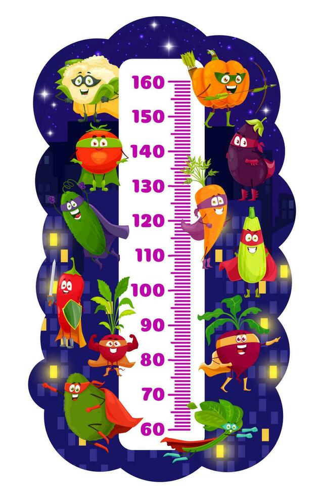 Kinder Höhe Diagramm, Karikatur Gemüse Superhelden vektor