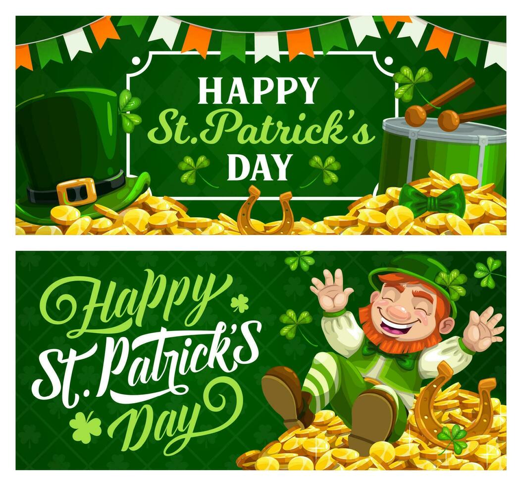 st. Patrick Tag Karikatur Banner mit Kobold vektor