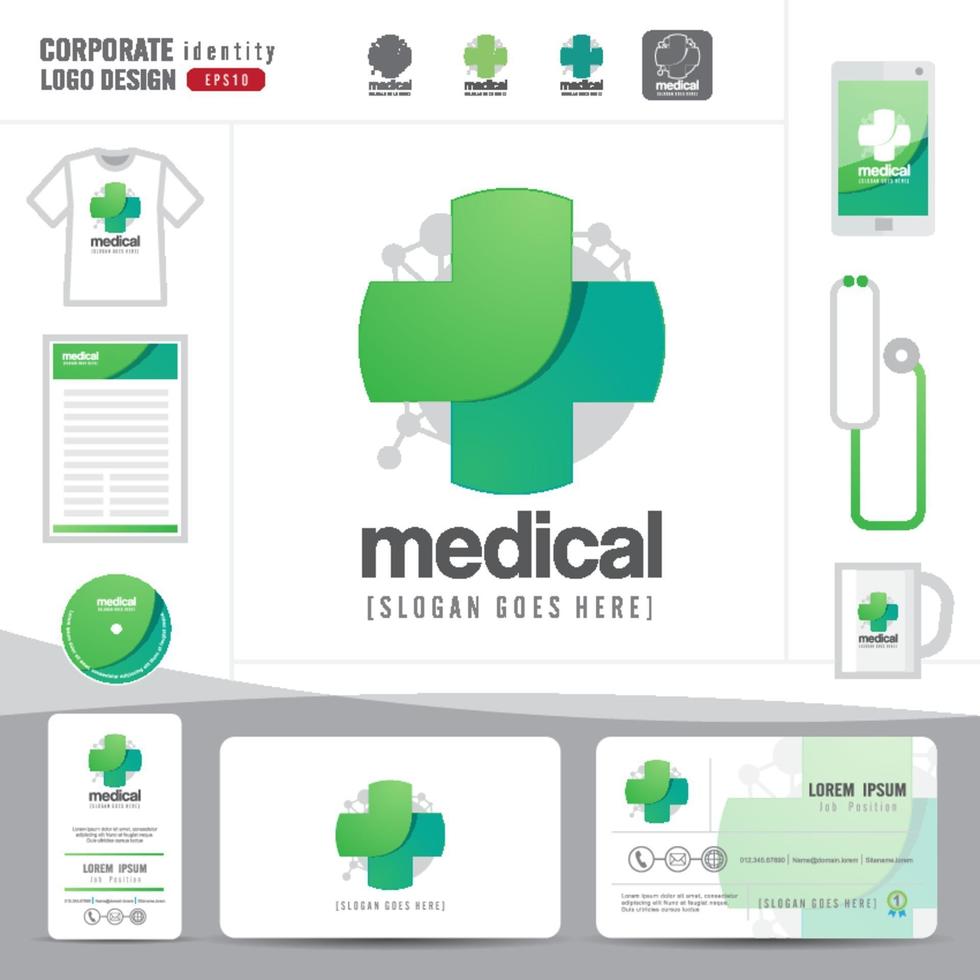 logotyp design medicinsk vård eller sjukhus och visitkortsmall, rent och modernt mönster vektor