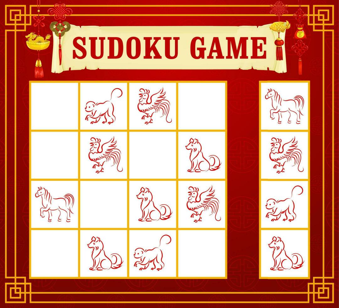 zodiaken djur- sudoku spel, pussel eller gåta vektor
