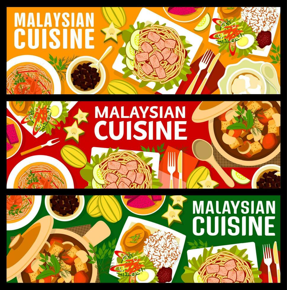 malaysiska kök mat banderoller, asiatisk ris curry vektor