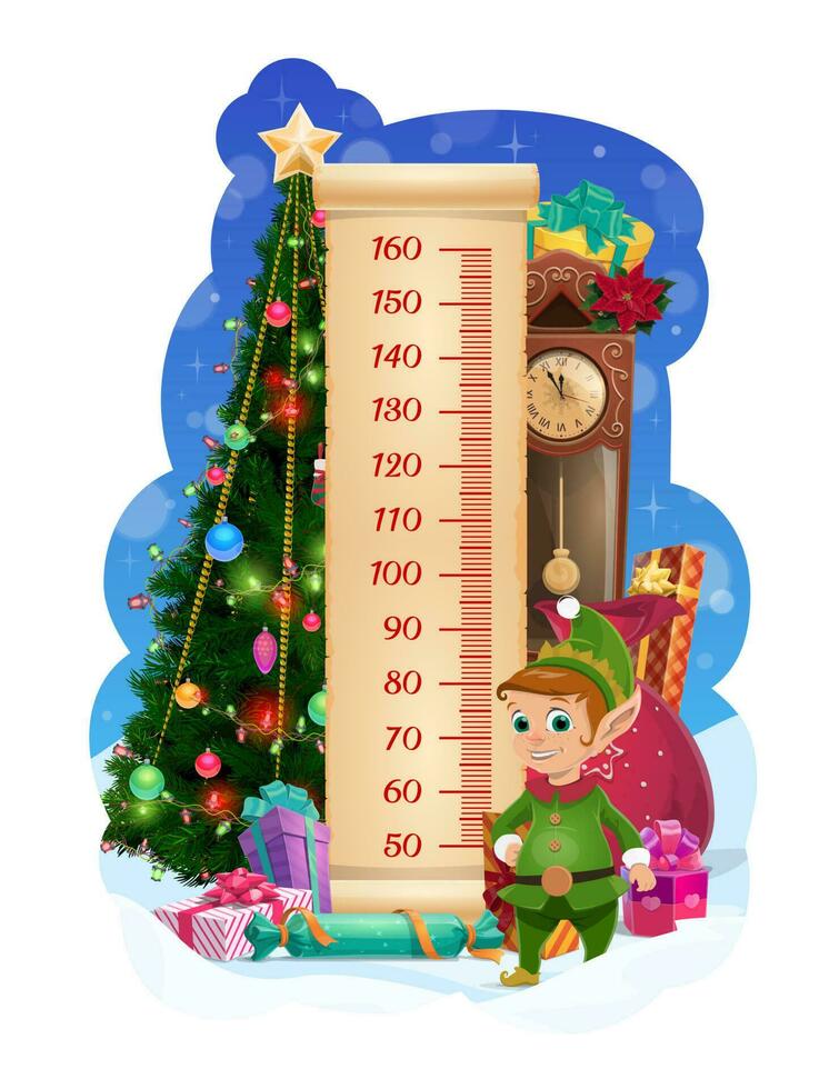 Kinder Höhe Diagramm mit Weihnachten Baum und süß Elf vektor