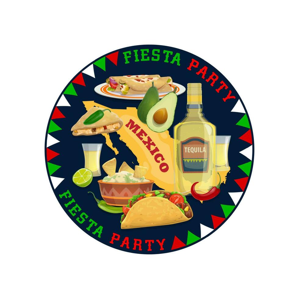 Mexikaner Essen, trinken und Mexiko Karte, Fiesta Party vektor