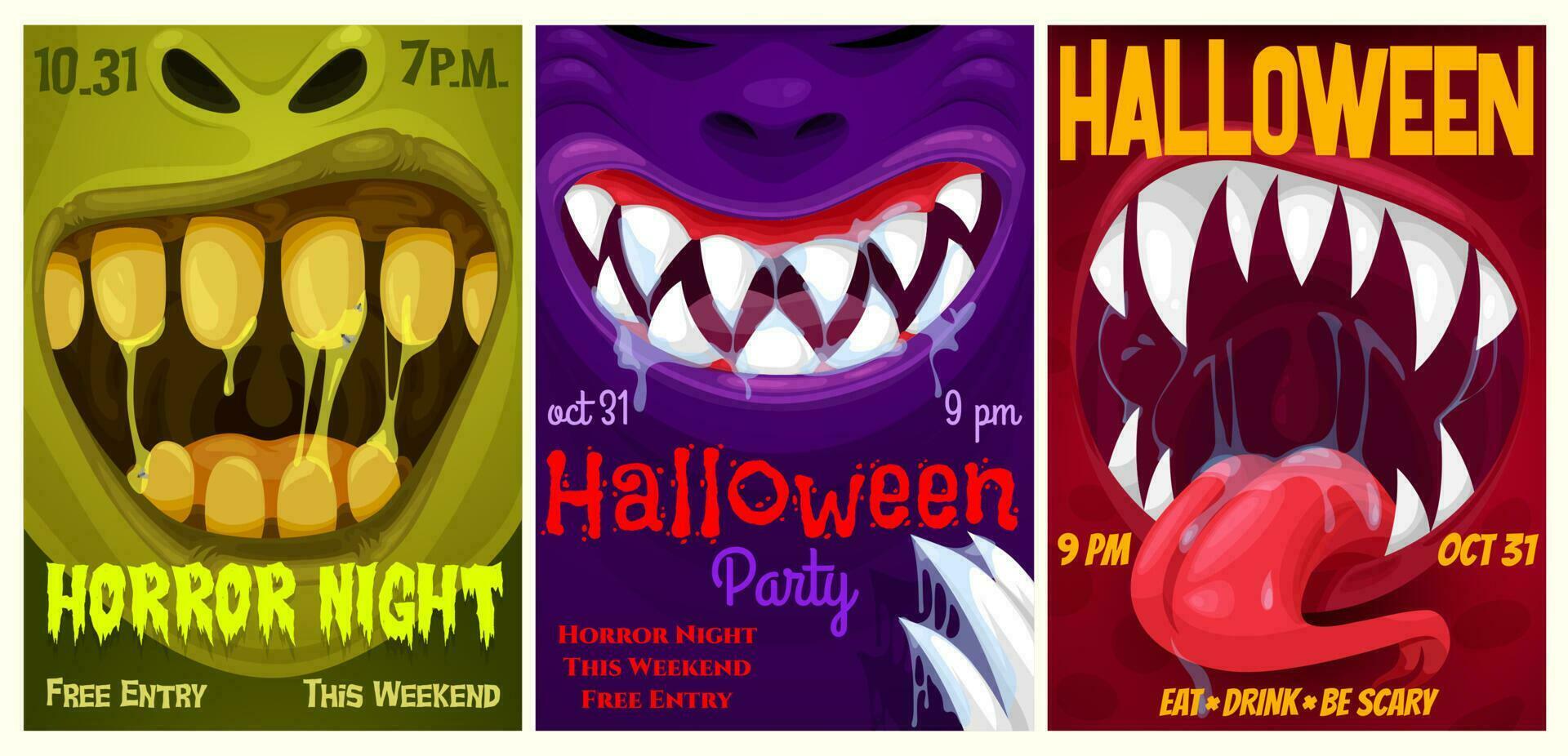 Halloween Party Vektor Flyer mit Monster- Mund