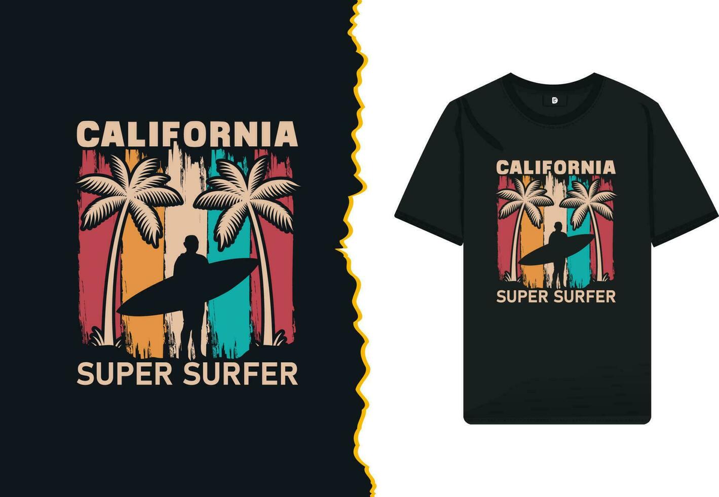Kalifornien Super Surfer T-Shirt Design Vorlage. hohe Qualität Vektor Design zum drucken auf ein Shirt, Becher, Gruß Karte, und Poster.