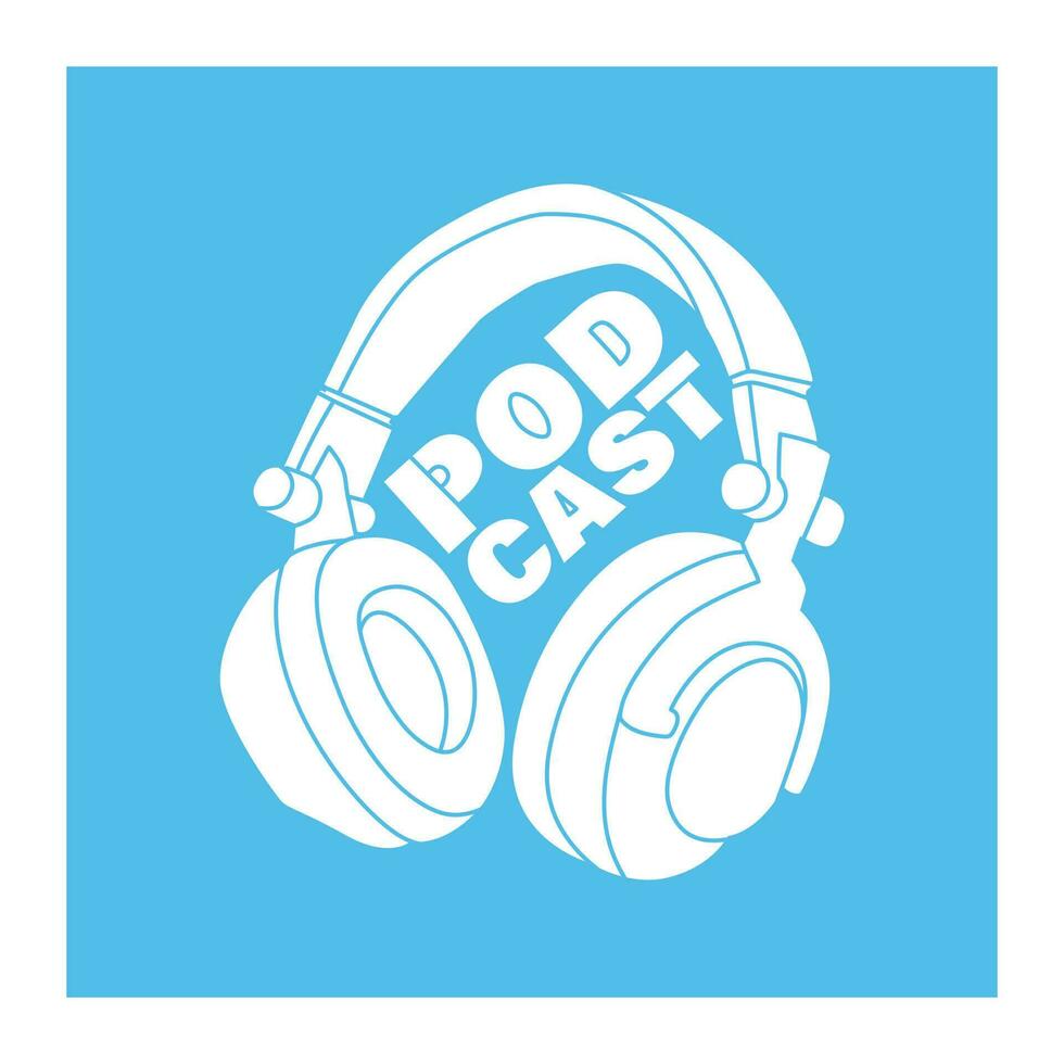 vektor omslag för podcast show. illustration av stereo hörlurar och hand teckning text.