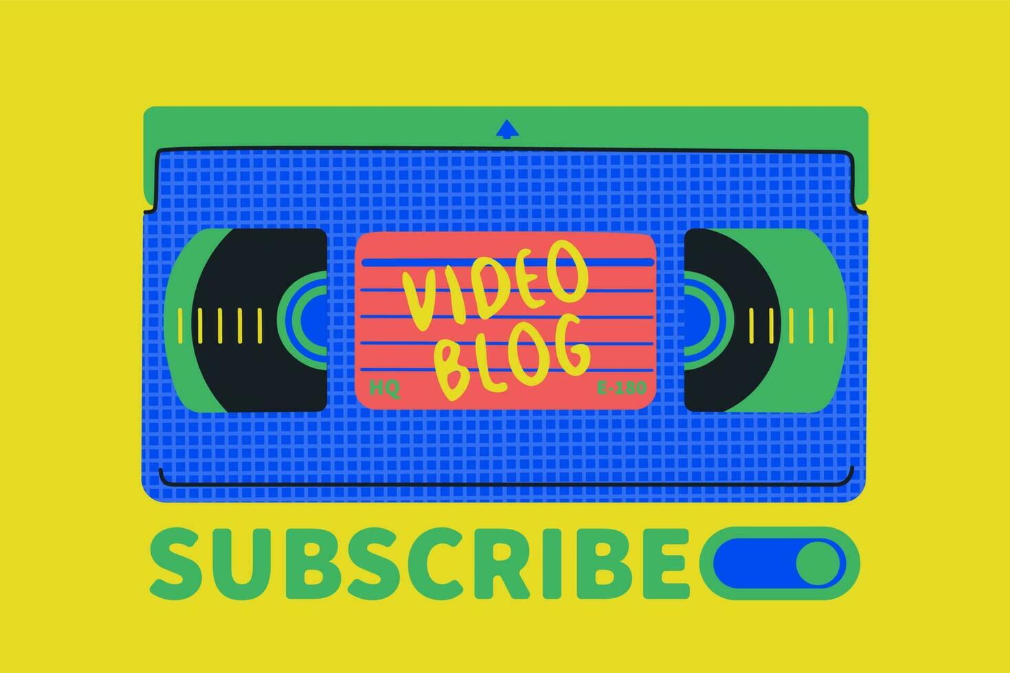 Video Kassette. Startseite zum ein Video bloggen. Hand Zeichnung Vektor retro Illustration