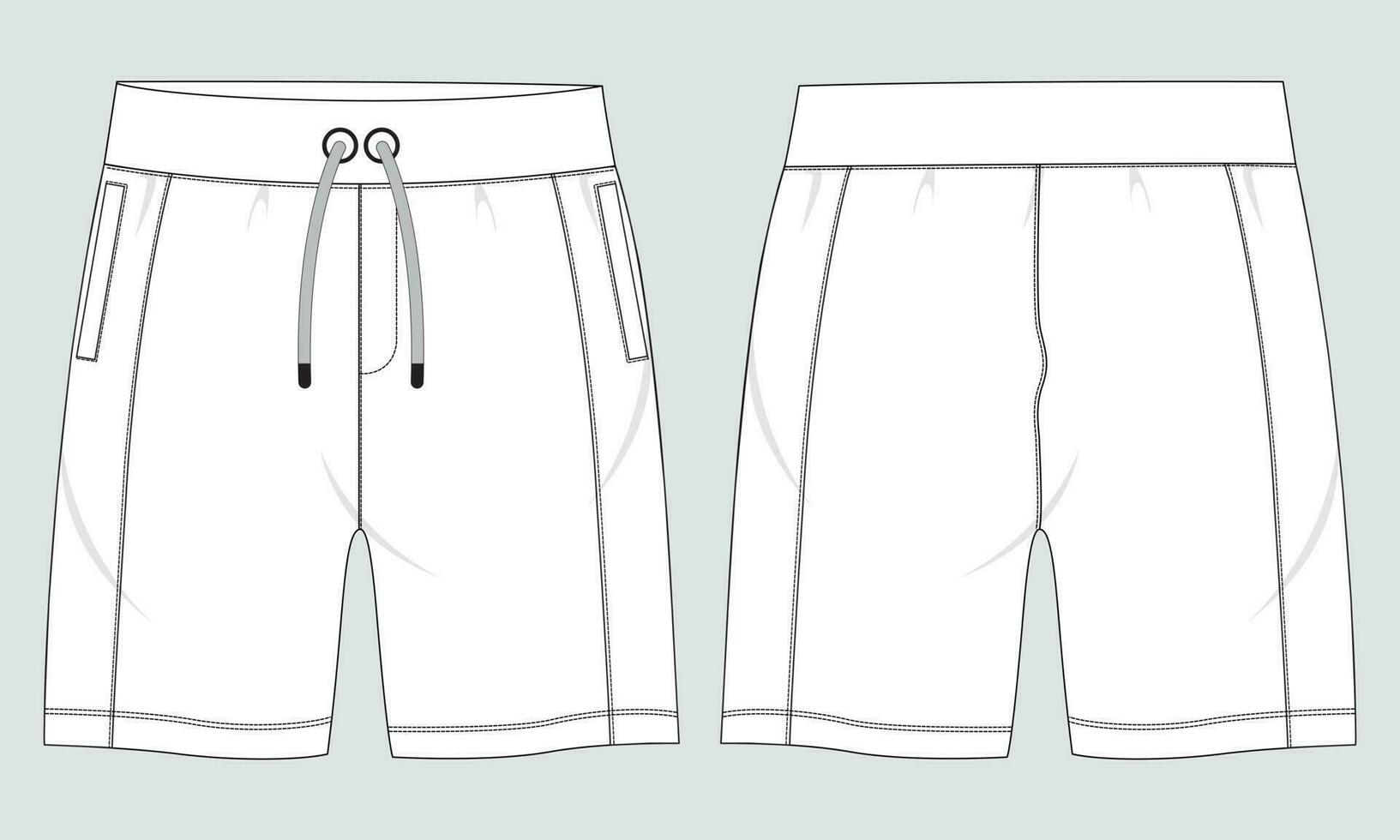 svettas shorts flämta teknisk teckning mode platt skiss vektor illustration mall främre och tillbaka vyer.