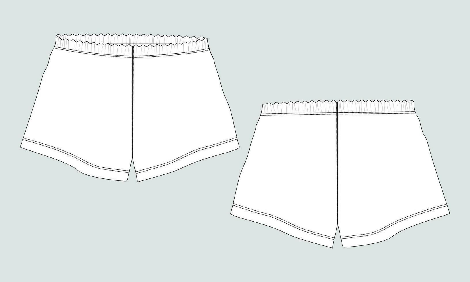 shorts flämta teknisk teckning mode platt skiss mall främre och tillbaka vyer. kläder joggare shorts vektor illustration falsk upp för barn och Pojkar