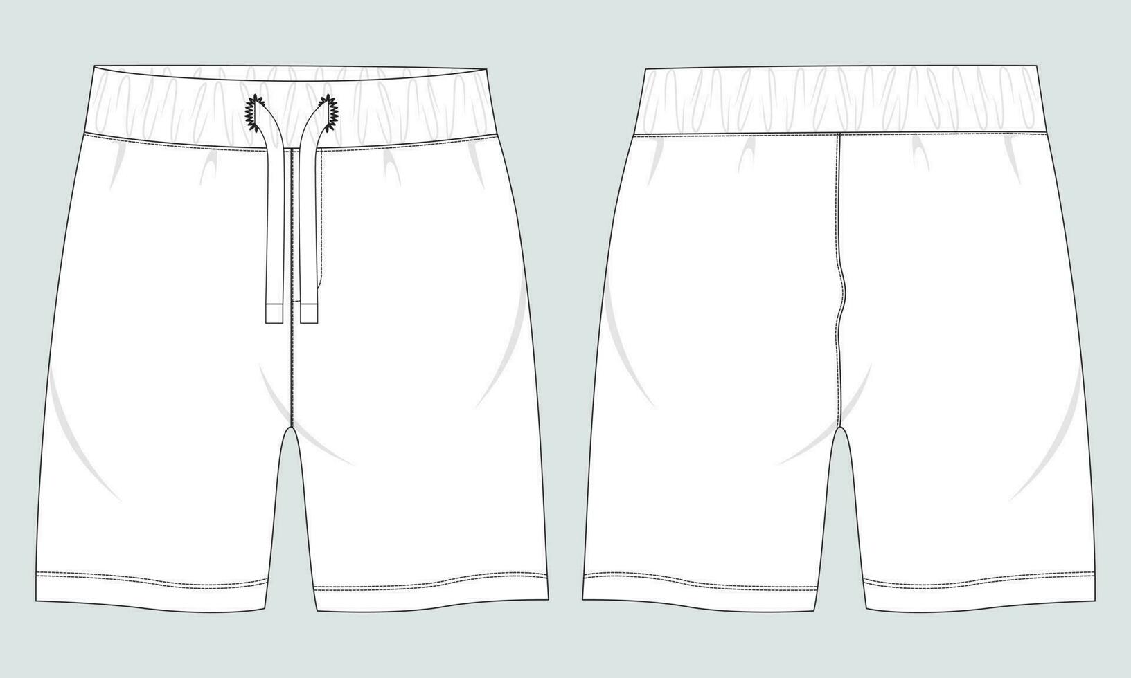 svettas shorts flämta teknisk teckning mode platt skiss vektor illustration mall främre och tillbaka vyer.