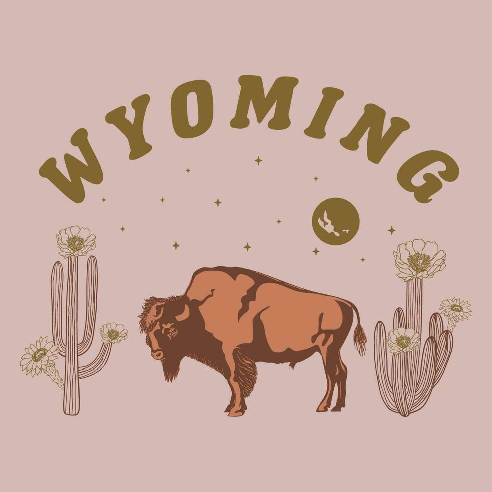 amerikanisch Bison mit Kaktus Blume im Wyoming vereinigt Zustände von Amerika wpa Poster Kunst. vektor