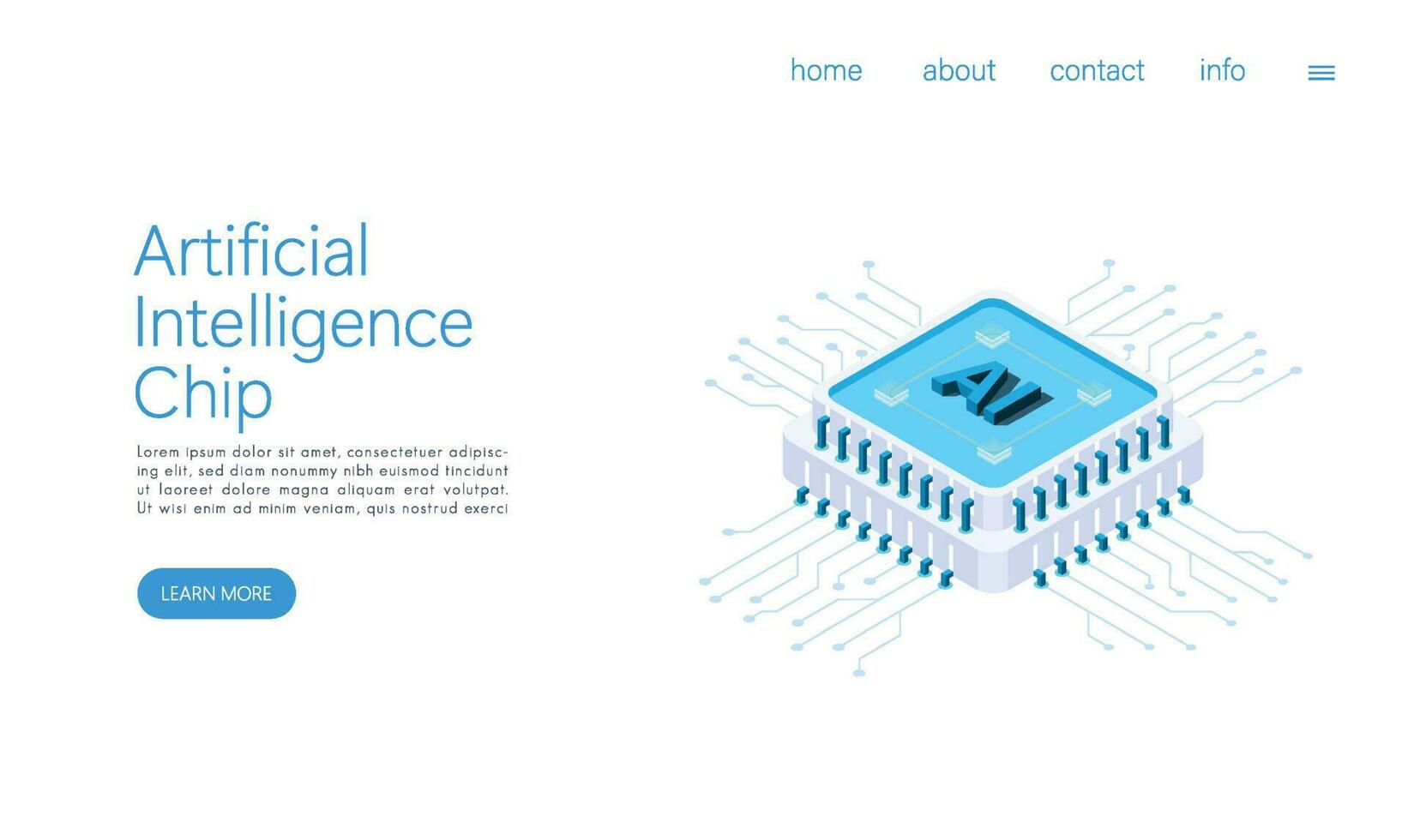 landning sida mall ai cpu digital teknologi. artificiell intelligens dator. abstrakt trogen hitech stil. datoranvändning processor styrelse chip tapet. isometrisk vektor. vektor
