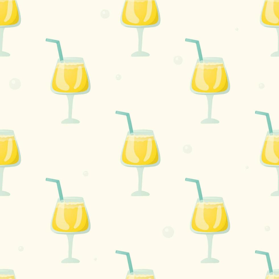 Karikatur nahtlos Muster mit erfrischend Getränke im ein Glas. Sommer- Gelb alkoholisch oder nicht alkoholisch Cocktail oder Saft. Hintergrund mit Limonade Symbole mit Trinken Strohhalme. vektor