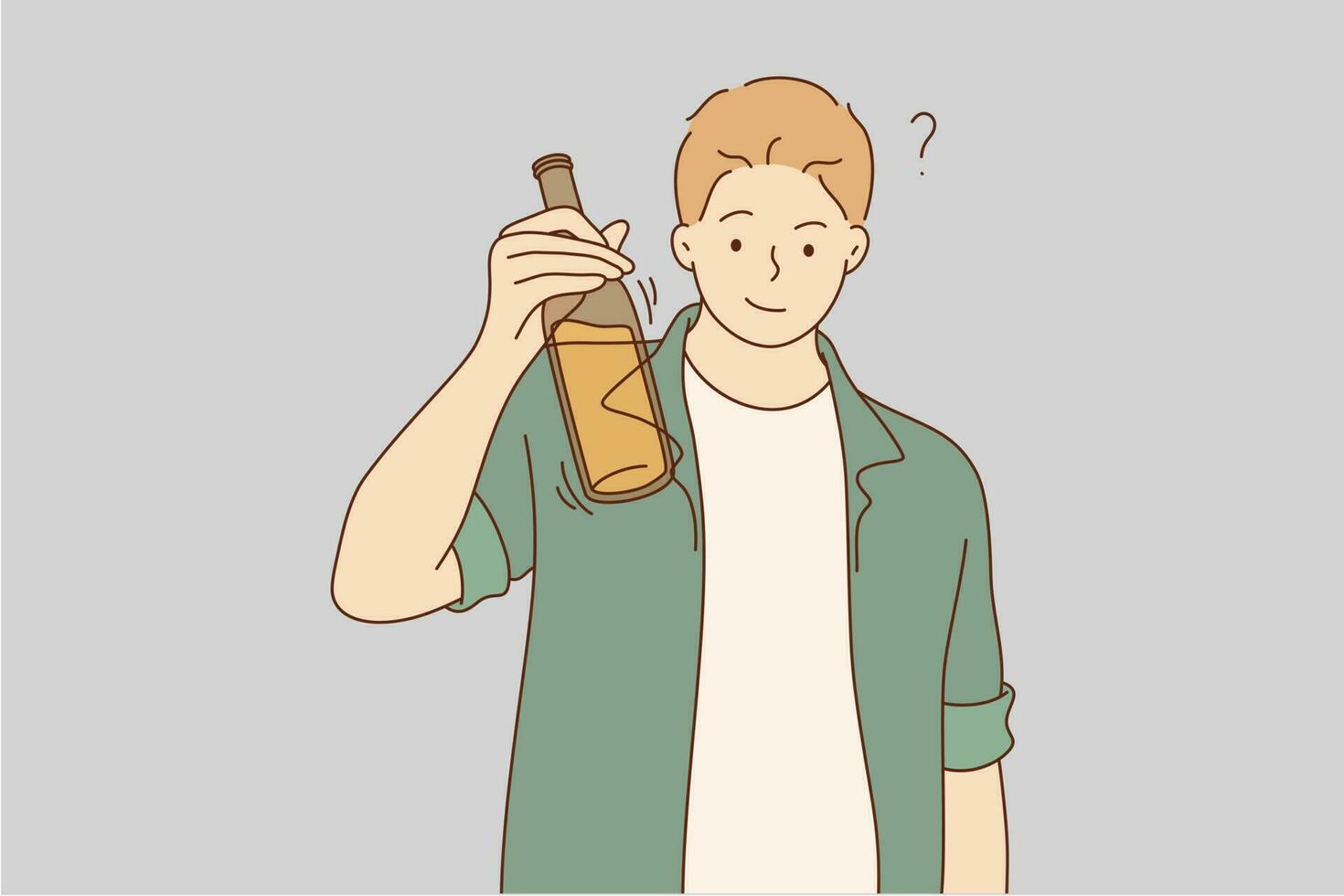 trinken, Alkohol, Feier, Glückwunsch Konzept. jung glücklich lächelnd Mann Kerl Junge alkoholisch halten Flasche von Bier und erziehen Toast. Prost auf Party und Entspannung Getränk Sucht Illustration vektor