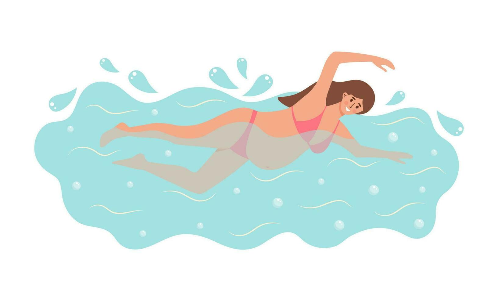 gravid kvinna i bikini simning i en slå samman. aqua kondition och aerob. friska livsstil. aktiva graviditet och moderskap. vektor
