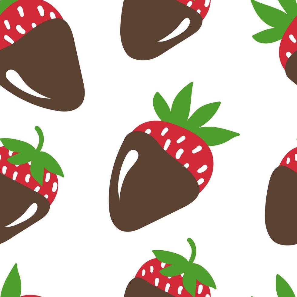 vektor jordgubb i mörk choklad sömlös mönster. tecknad serie jordgubb i mörk choklad. ljuv öken. design för omslag papper, textil, hjärtans dag dekoration.