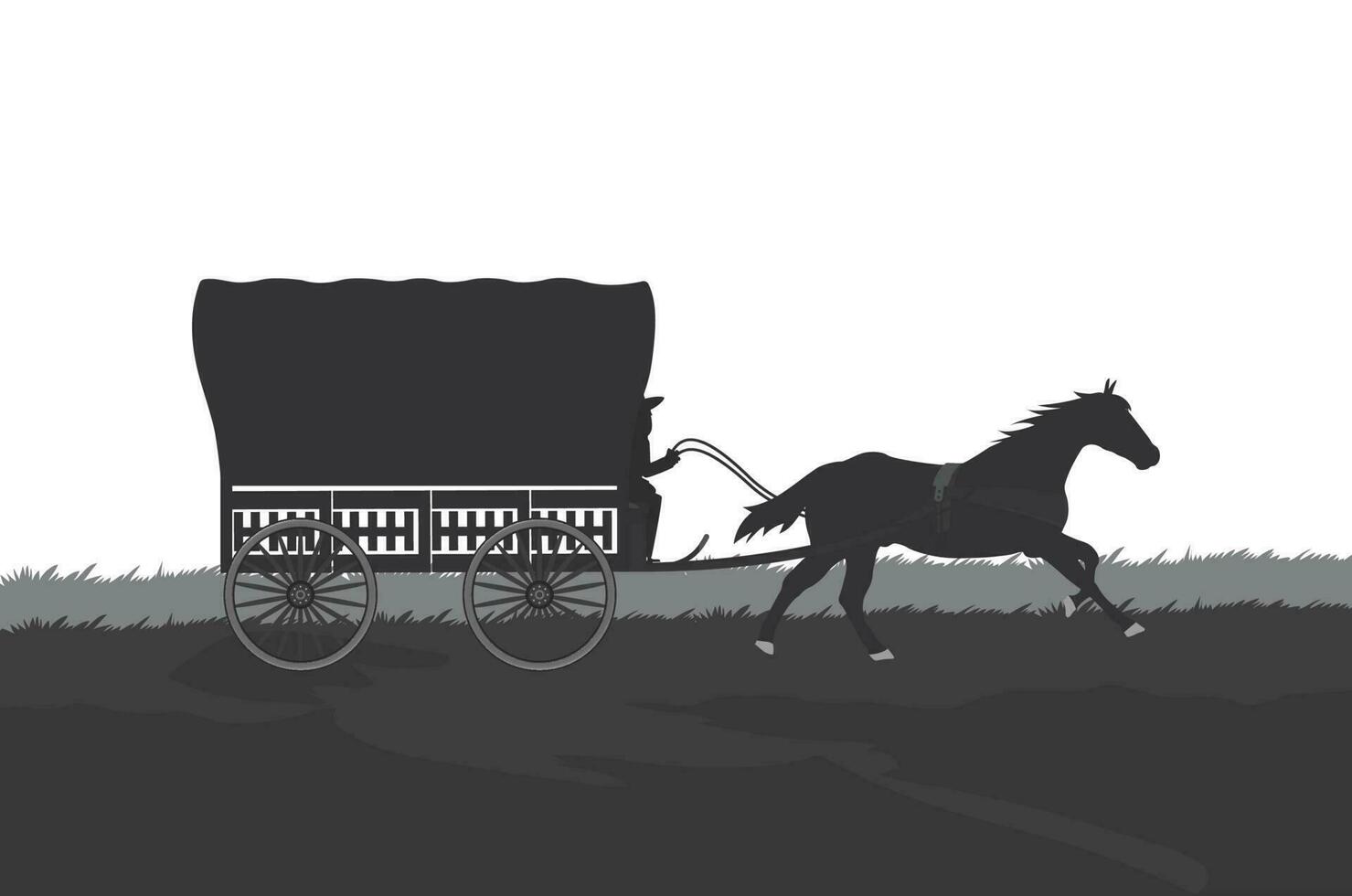 Pferd und bedeckt Wagen. das Pferd läuft Traben. traditionell ländlich Transport. vektor