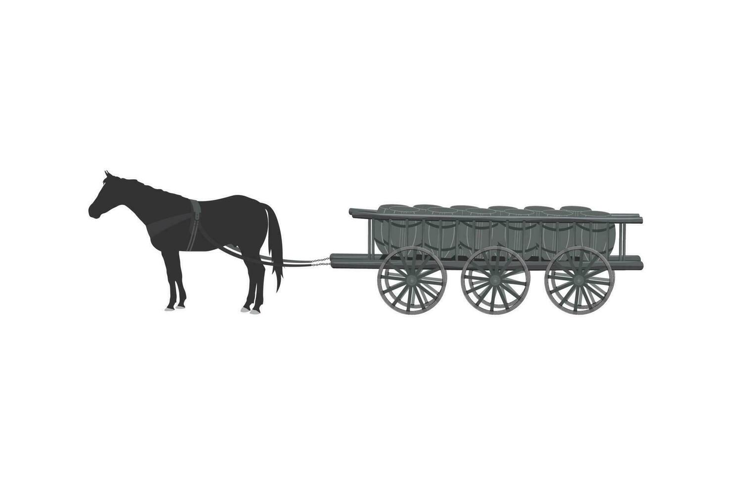 Pferd Wagen mit Fässer. isoliert auf Weiß Hintergrund. alt, traditionell, Geschichte, Mode Konzept vektor