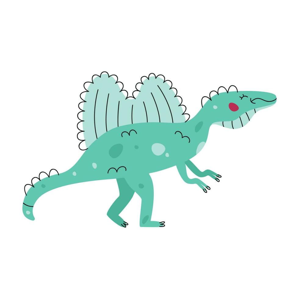 platt hand dragen vektor illustration av spinosaurus dinosaurie