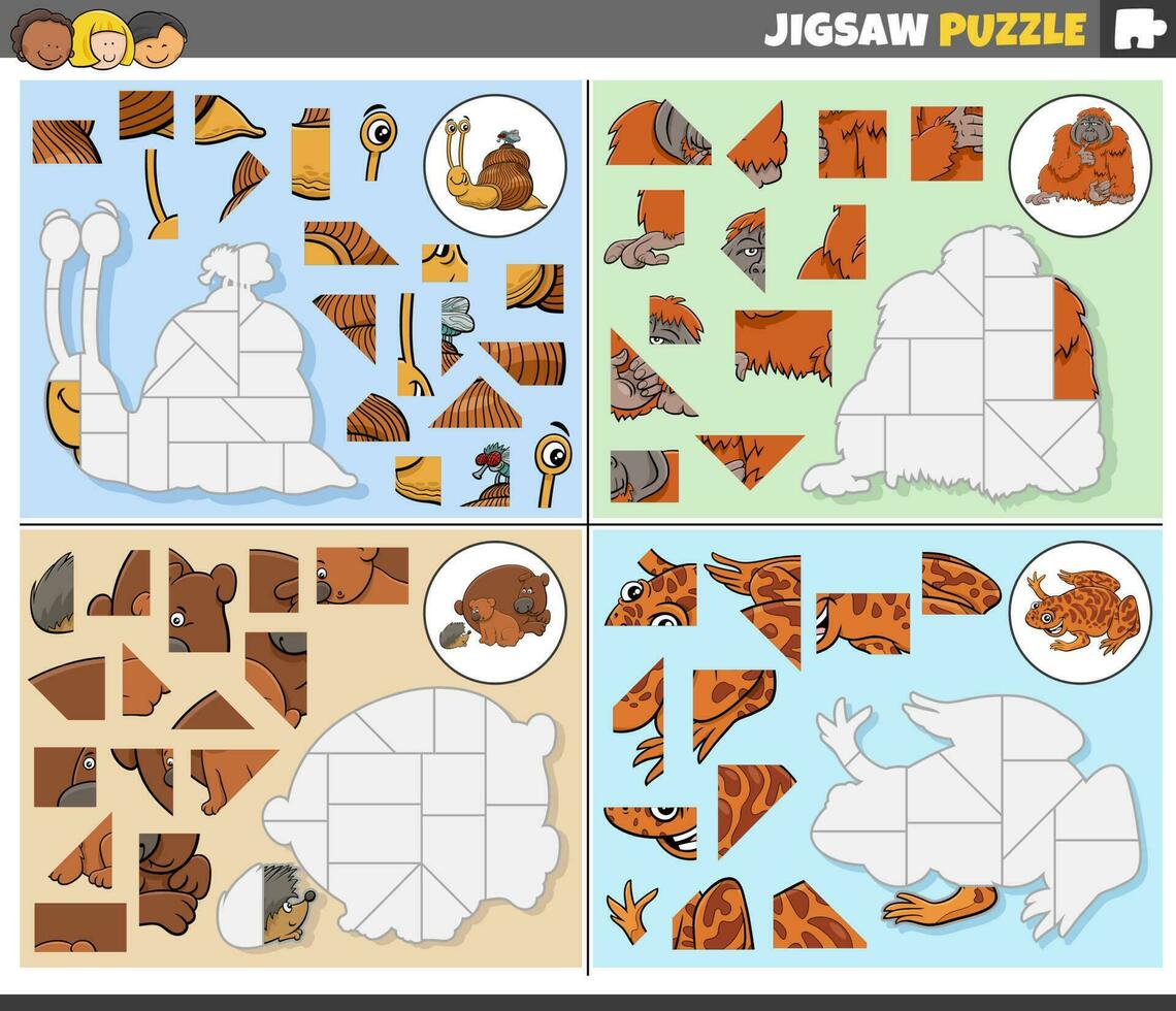 Puzzle Puzzle Spiele einstellen mit Karikatur Tier Zeichen vektor
